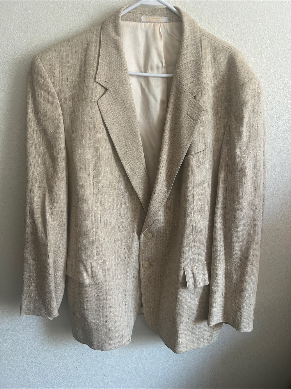 Stunning Savile Row Men's 46R Classic Cream Blazer Linen-Blend Textured Jacket